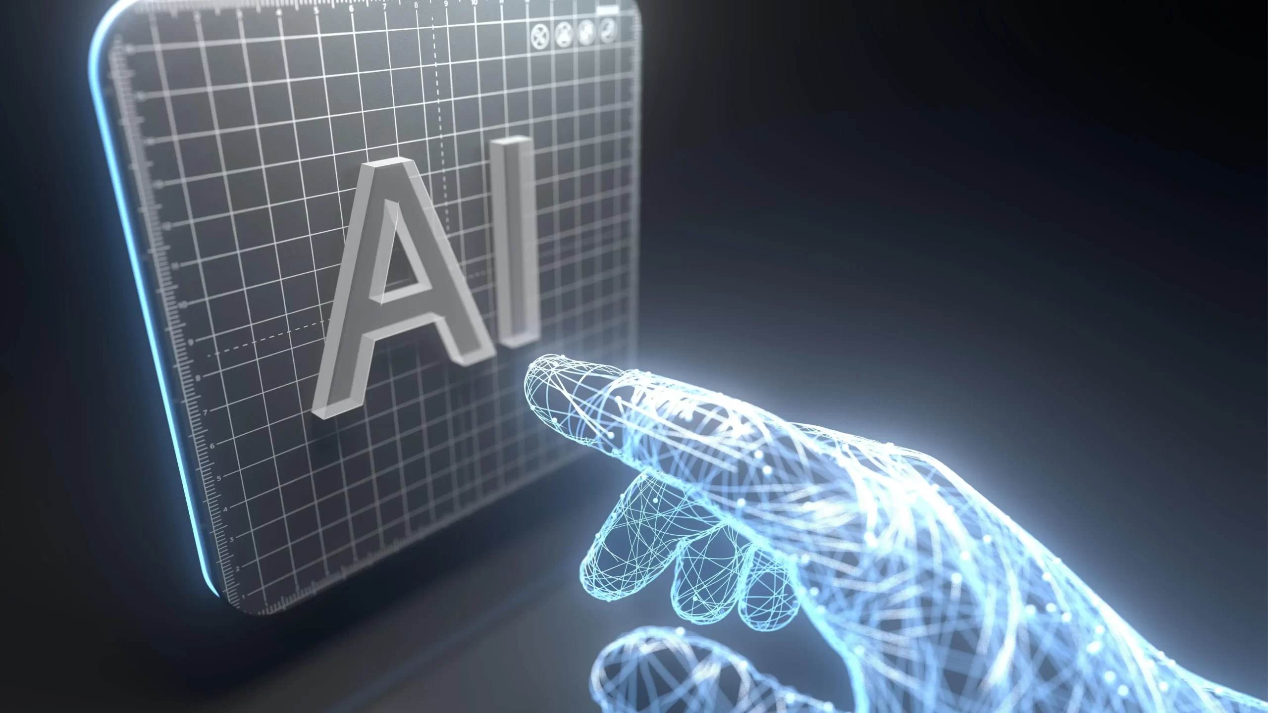 A hologram finger touching a button that says "AI"