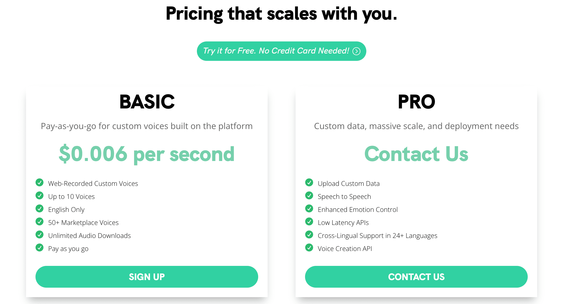Resemble AI's pricing info