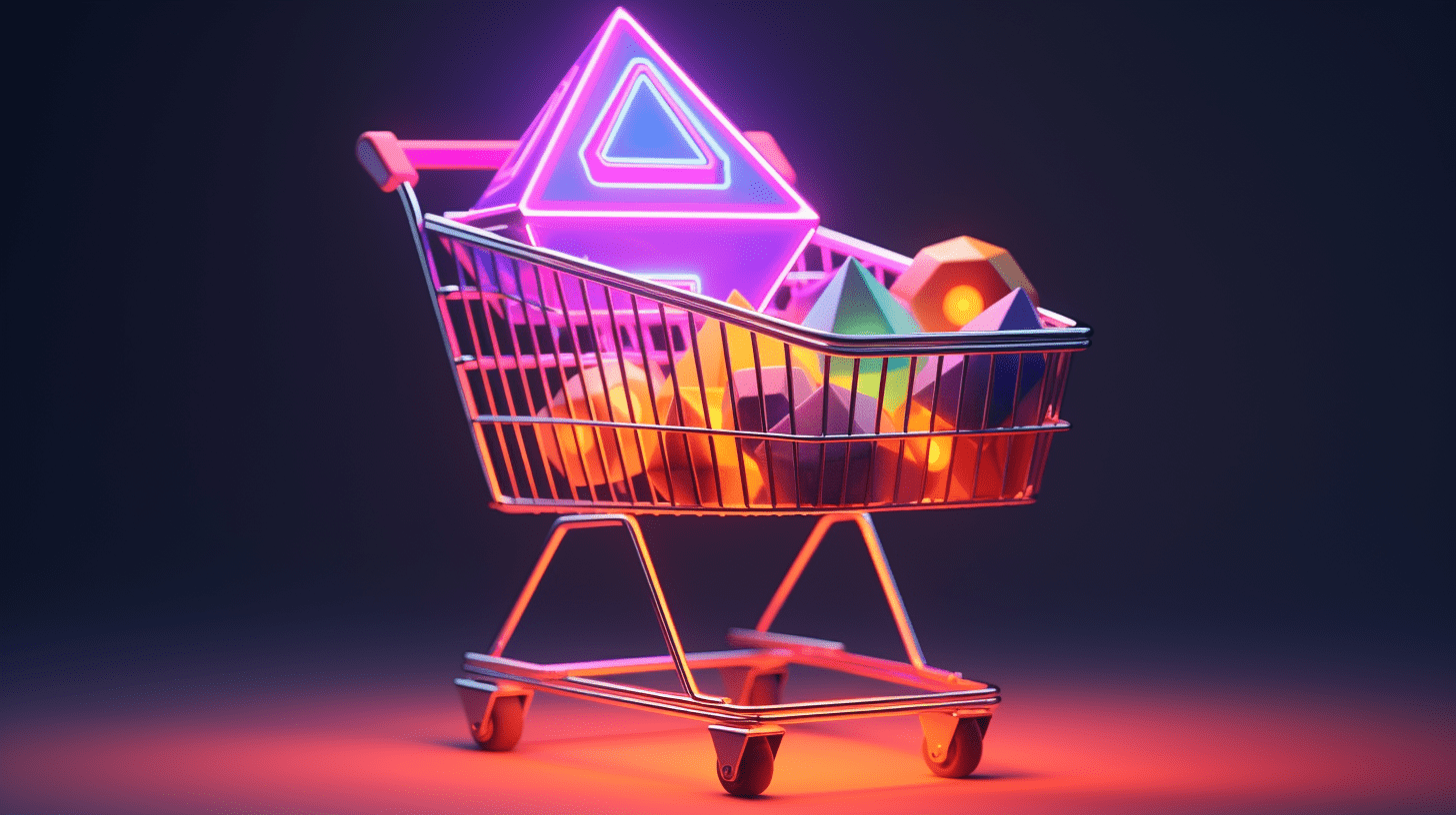 shopping cart filled with a variety of geometric  items