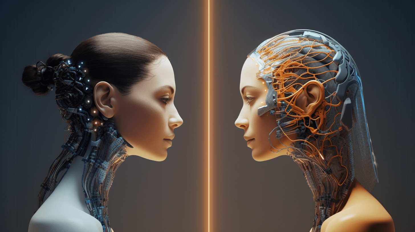 a side-by-side of a human profile and an AI robotic profile