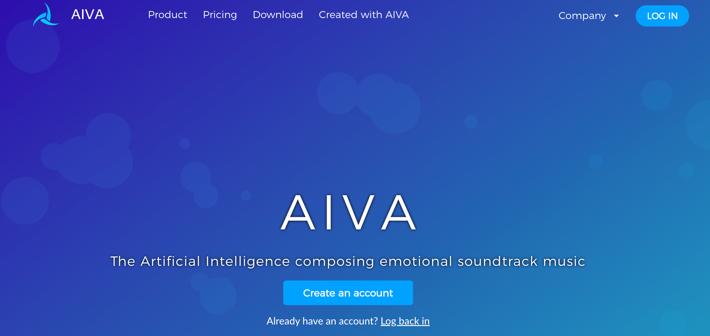 AIVA's website homepage