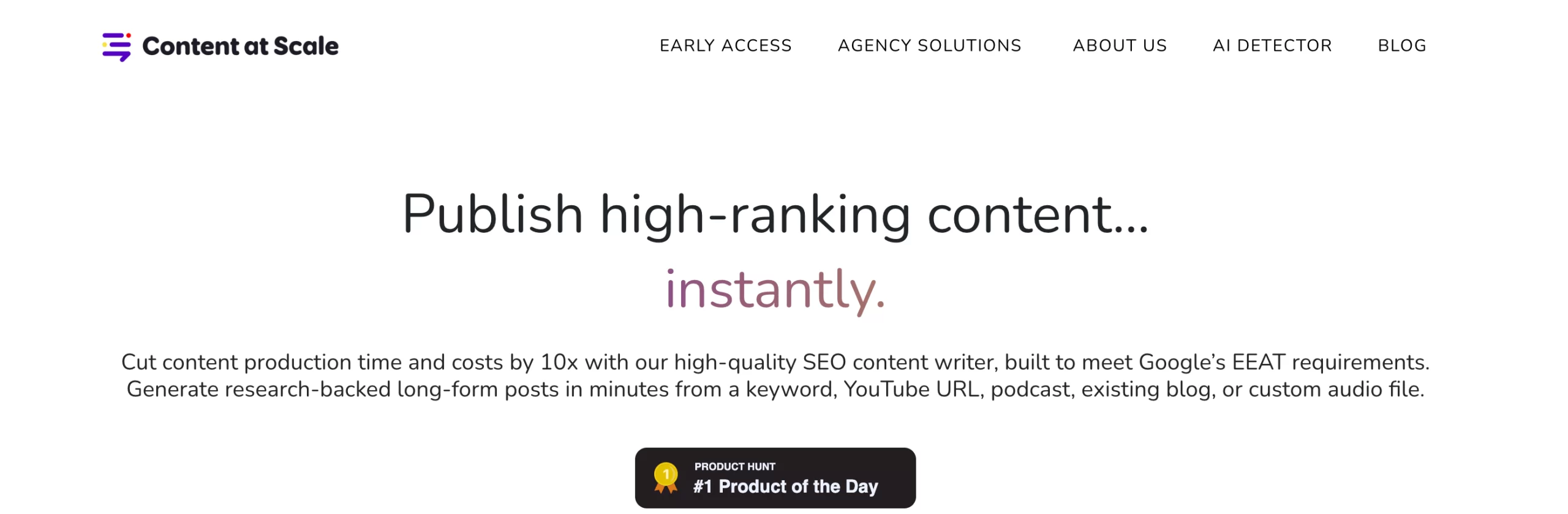 Content at scale's website homepage