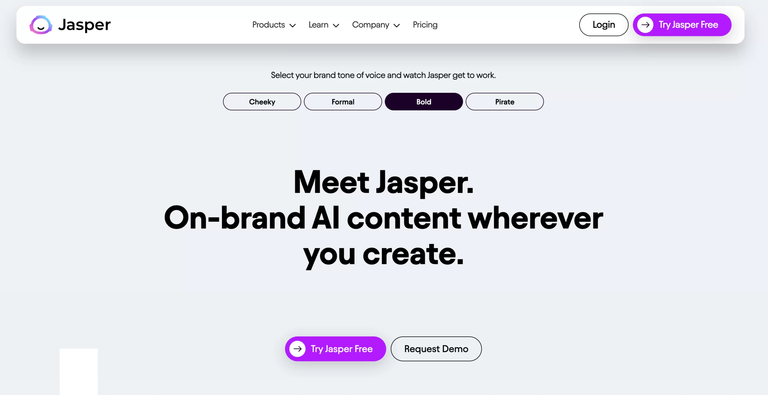 Jasper AI's website homepage