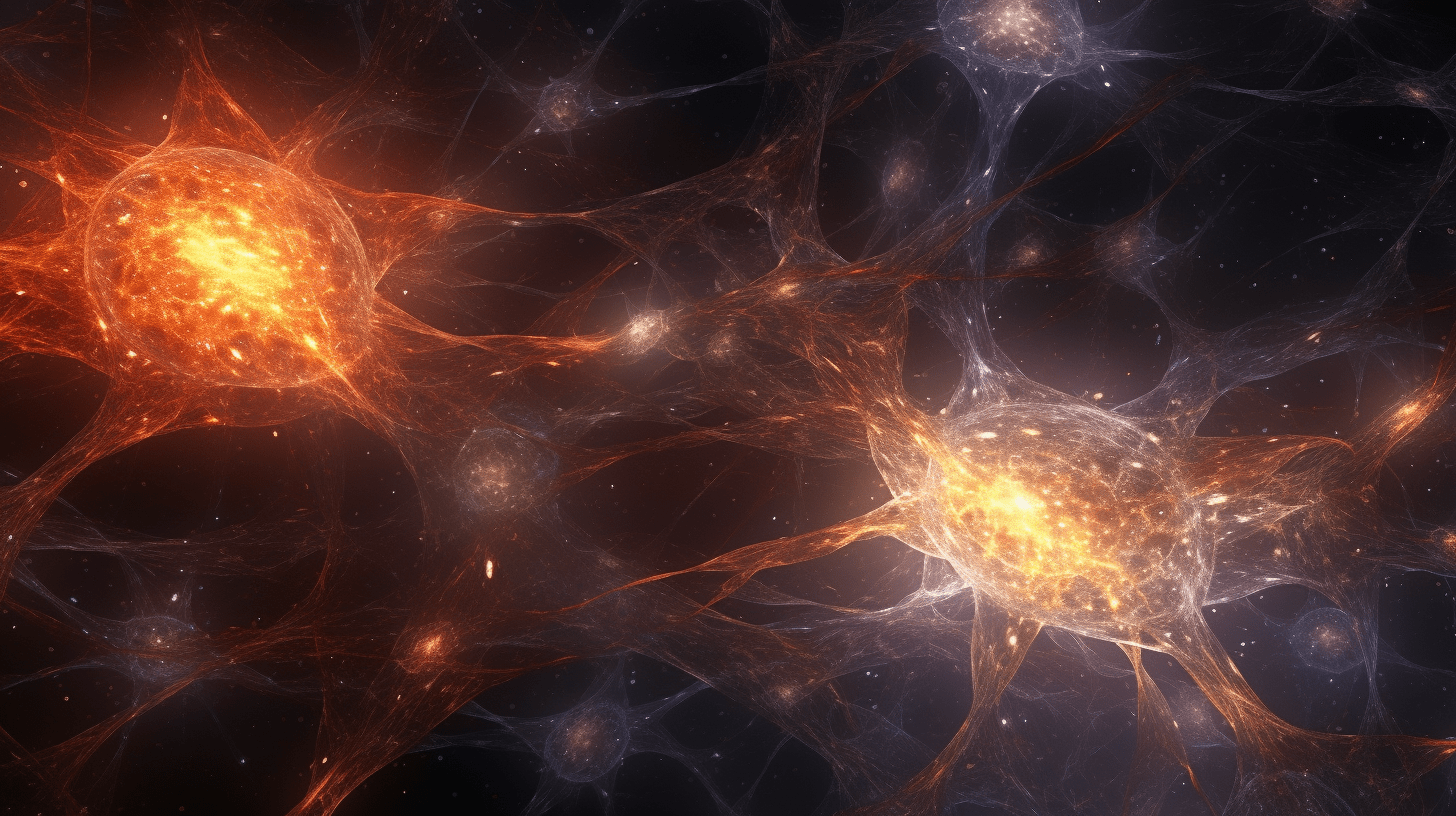 a vast network of neurons, with luminous synapses firing electrical signals