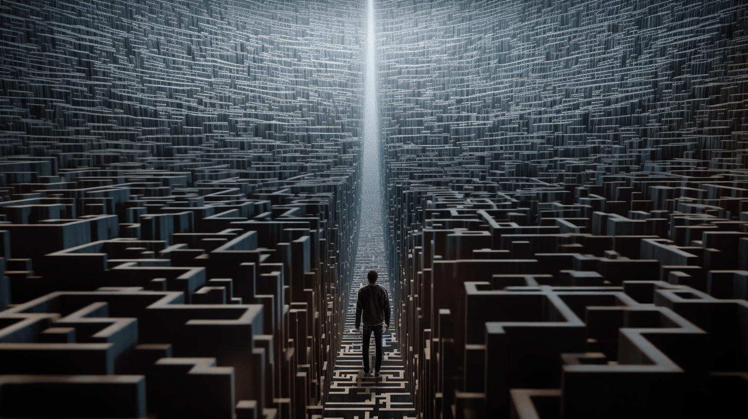 a person standing at the edge of a maze