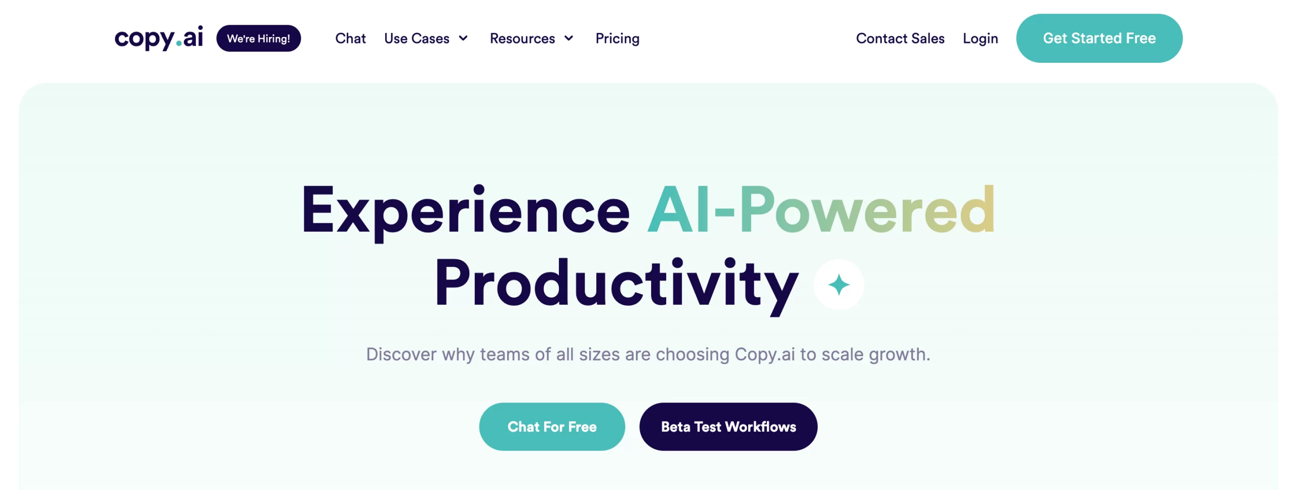 Copy AI's website homepage