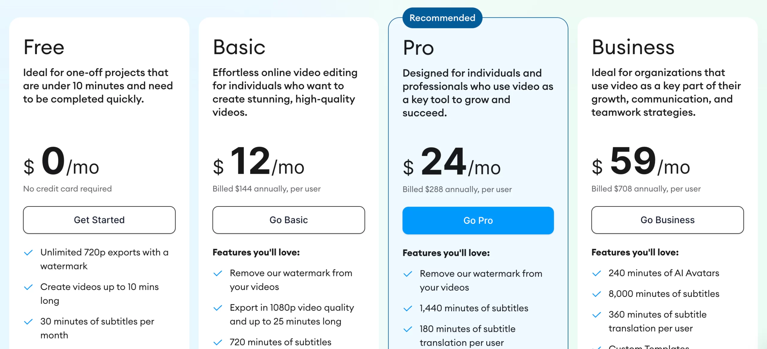 VEED.io's pricing options - August 2023