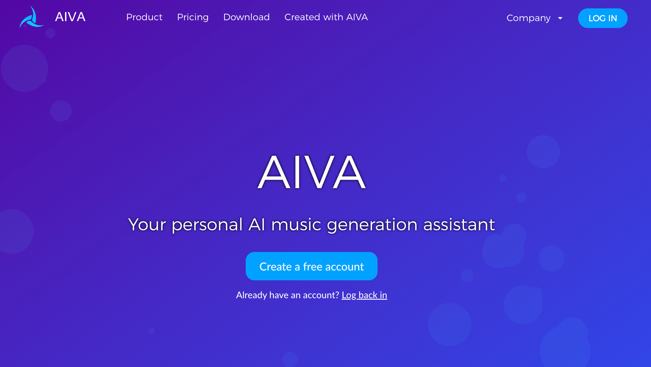 Screenshot of AIVA's Website Homepage (February 2024)