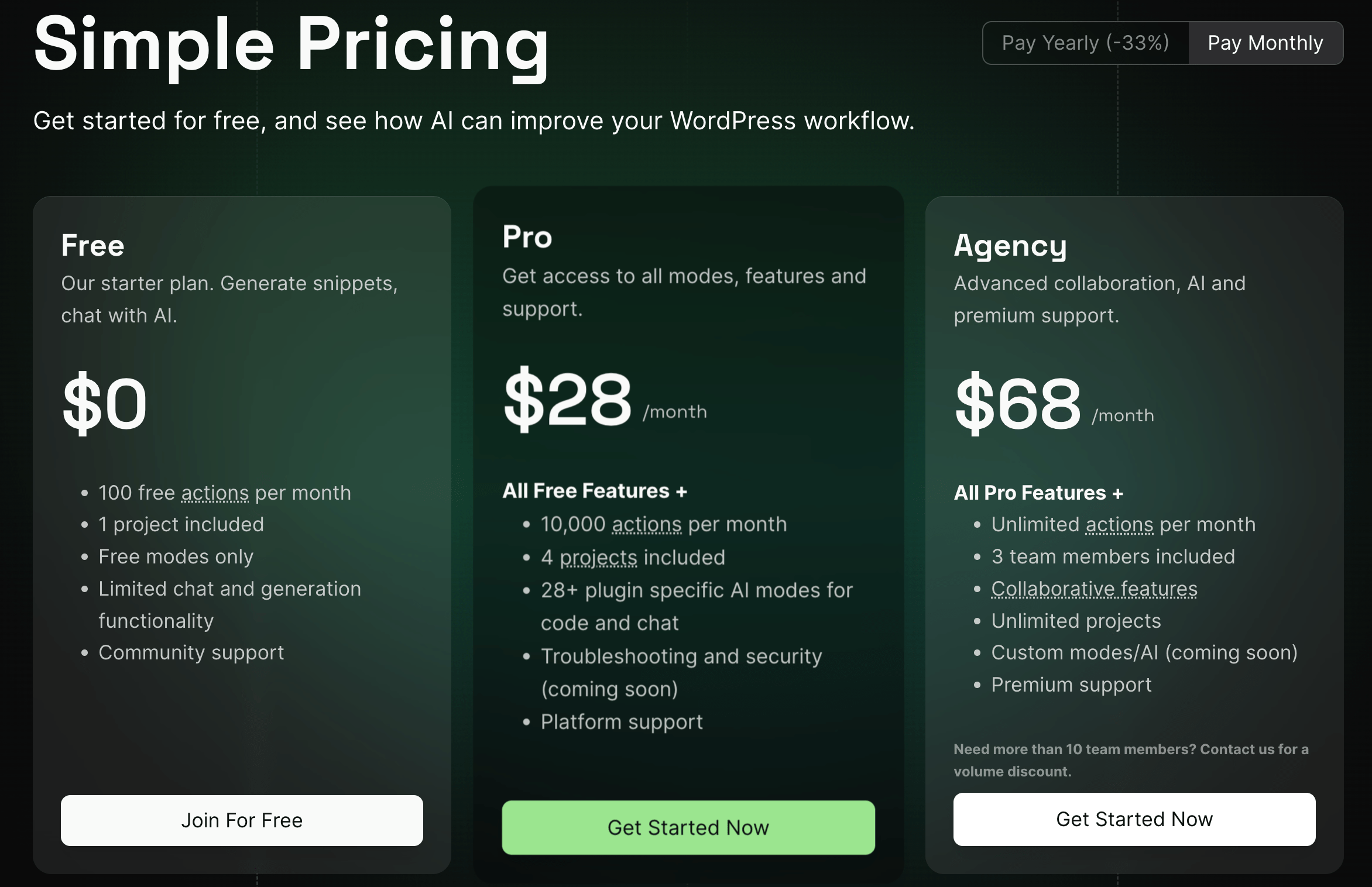 CodeWP's pricing options