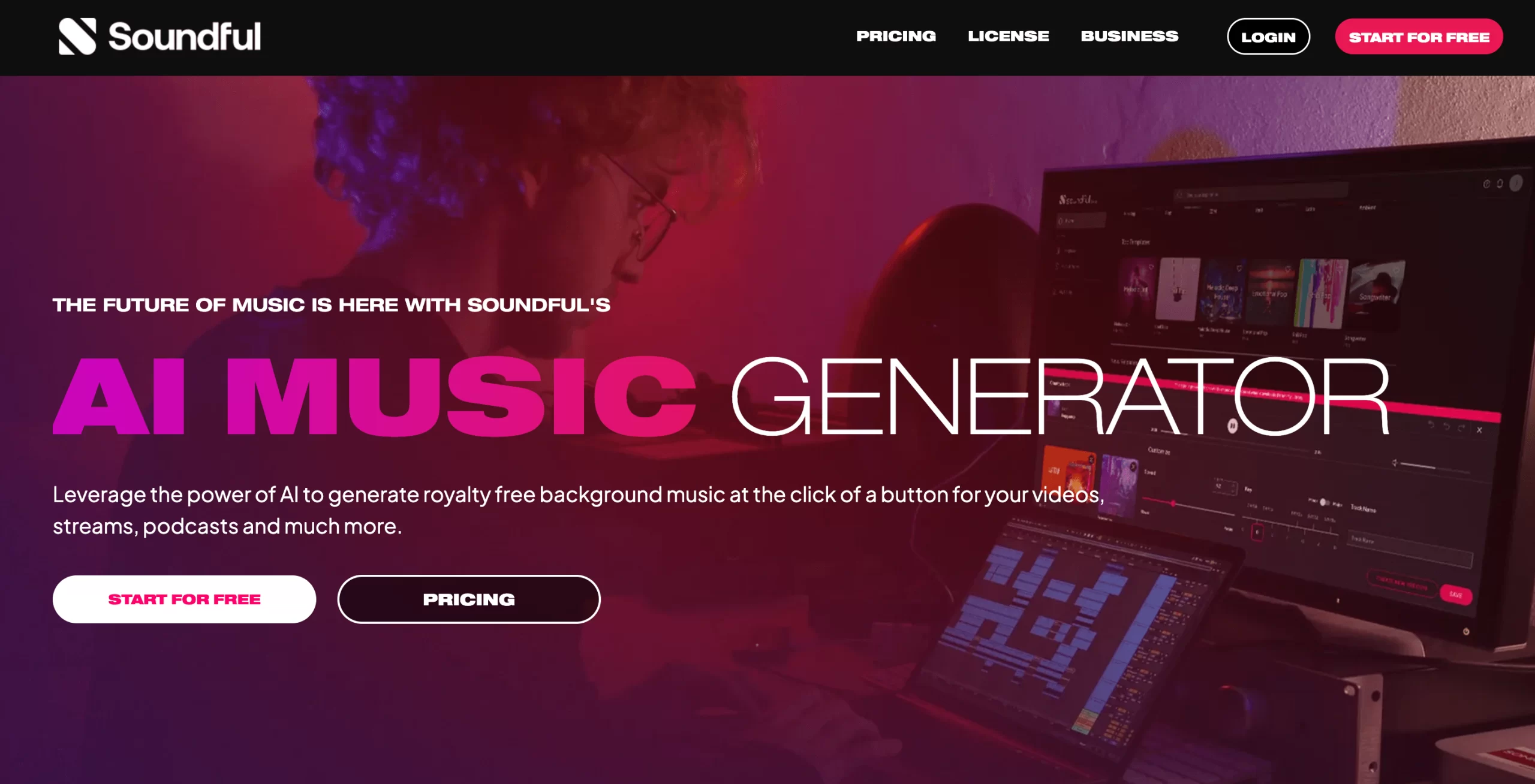 Screenshot of Soundful's Website Homepage (February 2024)